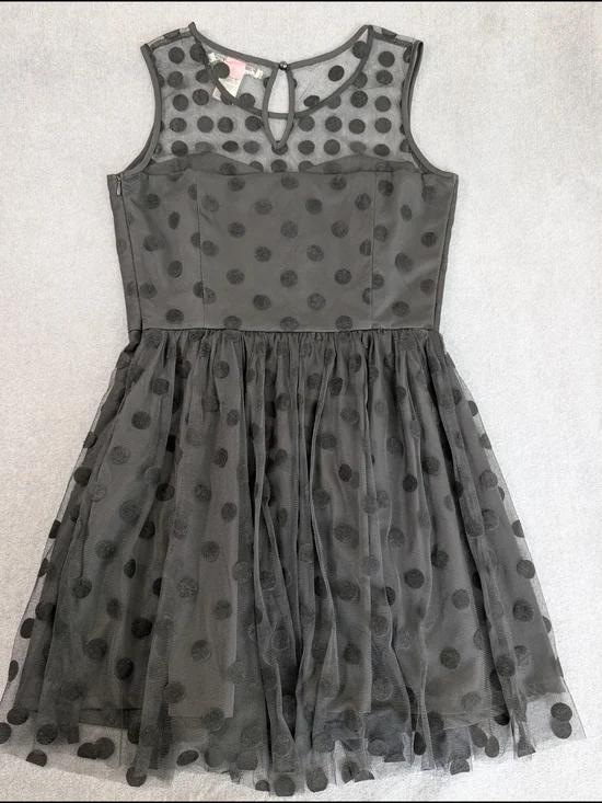 American Rag Women's Black Polka Dot Mesh Overlay Fit & Flare Mini Dress Size M - Picture 8 of 8